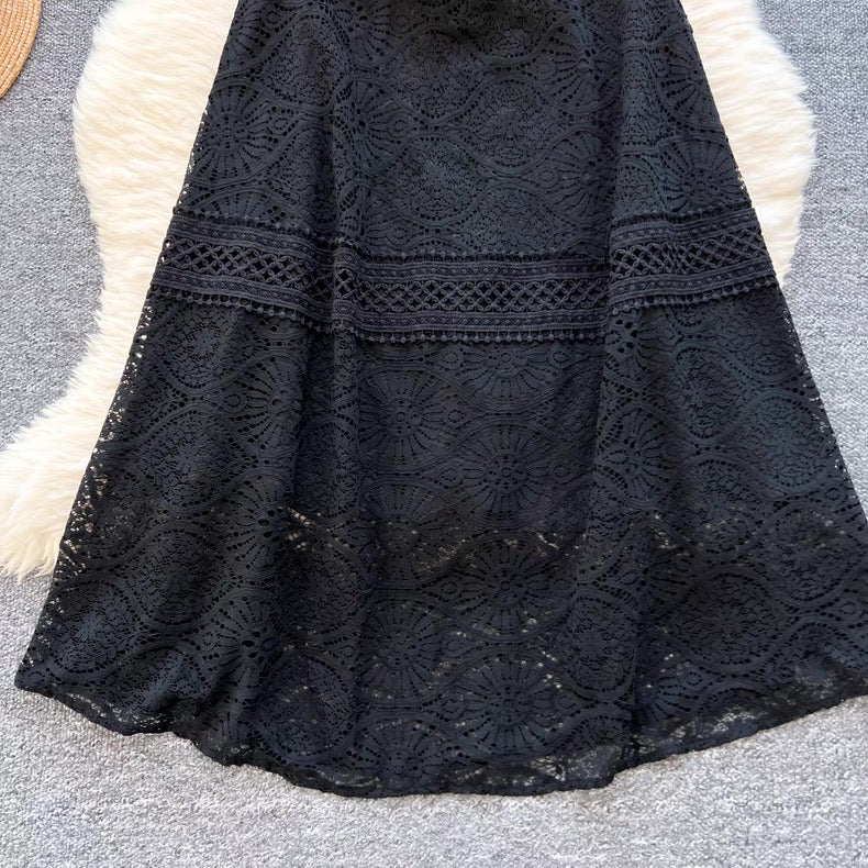 waist-cinching temperament lace dress