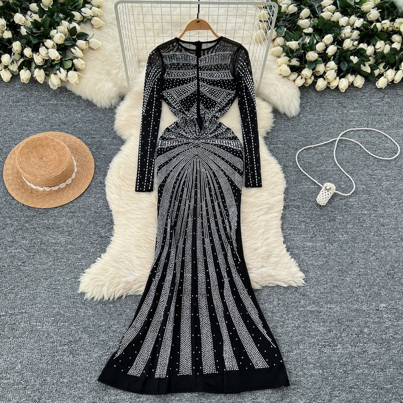 heavy industry hot diamond slim mesh long bodycon