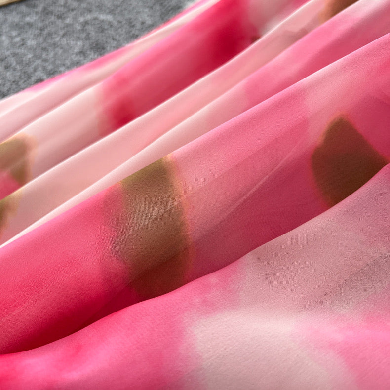 fairy suspender rose print chiffon dress