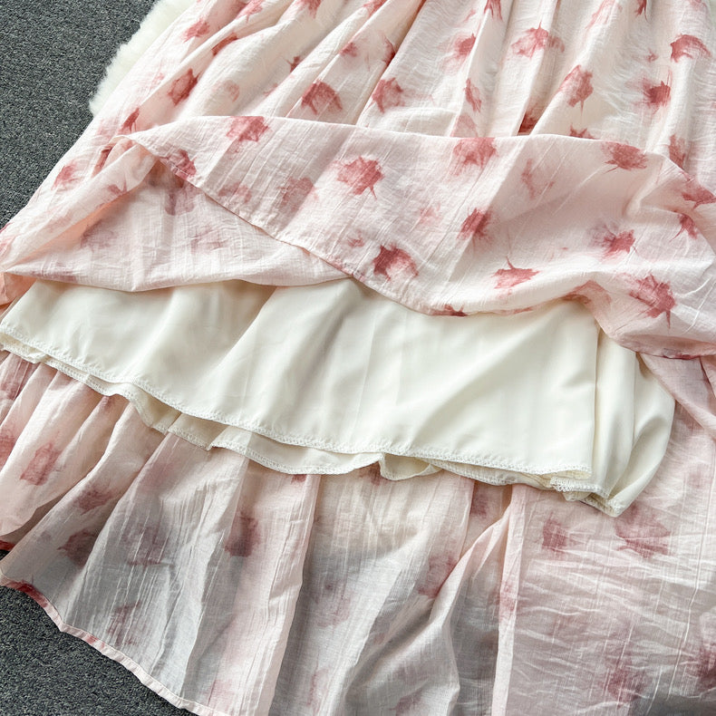 printed platycodon backless slim suspender dress m2417