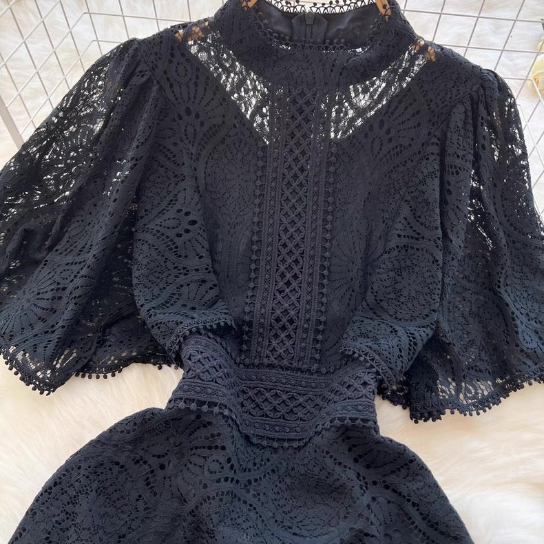 waist-cinching temperament lace dress