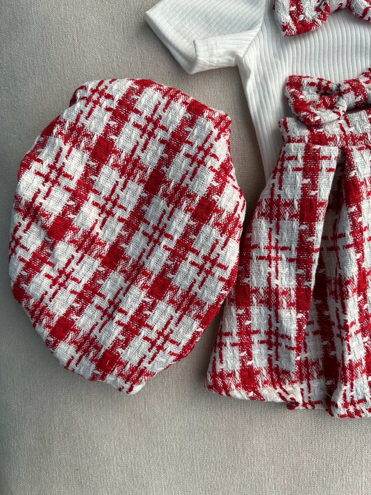 Elegant Red Tweed Baby Dress Set