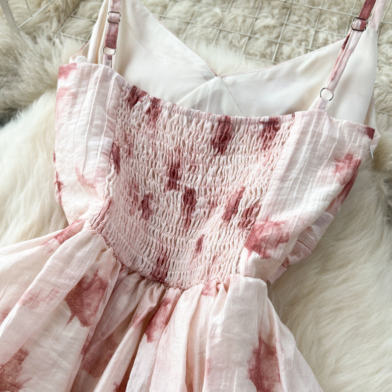 printed platycodon backless slim suspender dress m2417