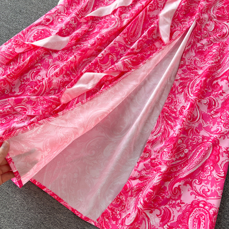 floral suspender summer ruffled slit backless design super fairy long dress m24317