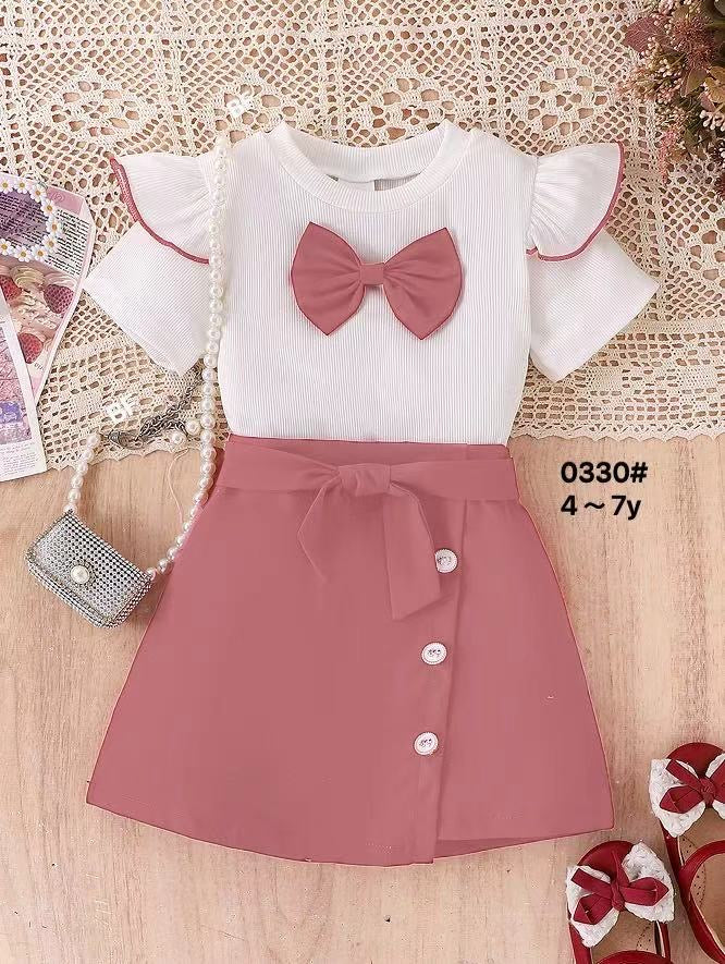 Bow design skirt , ribbon & top
