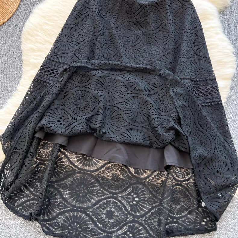 waist-cinching temperament lace dress