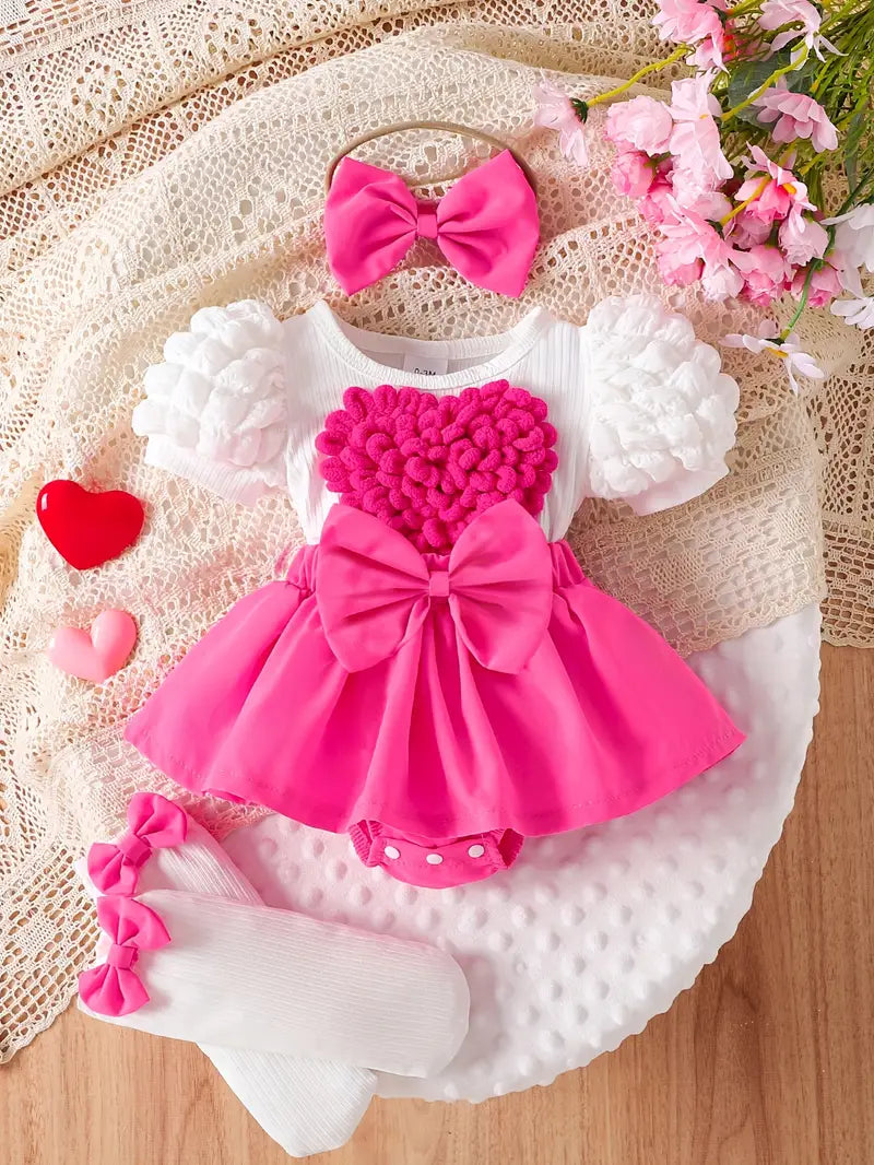 Romper style cute baby dress with socks & headband