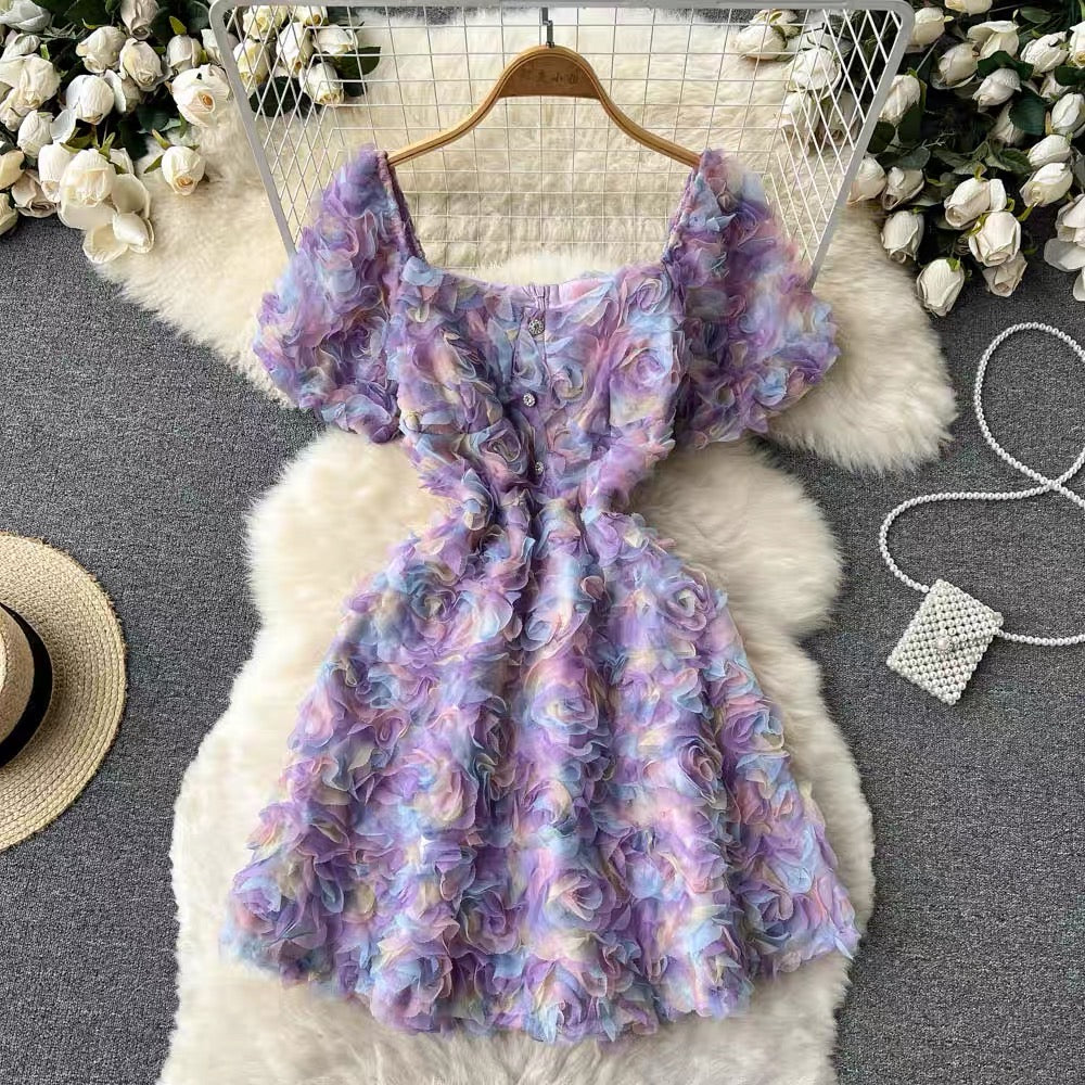 3d rose short dress