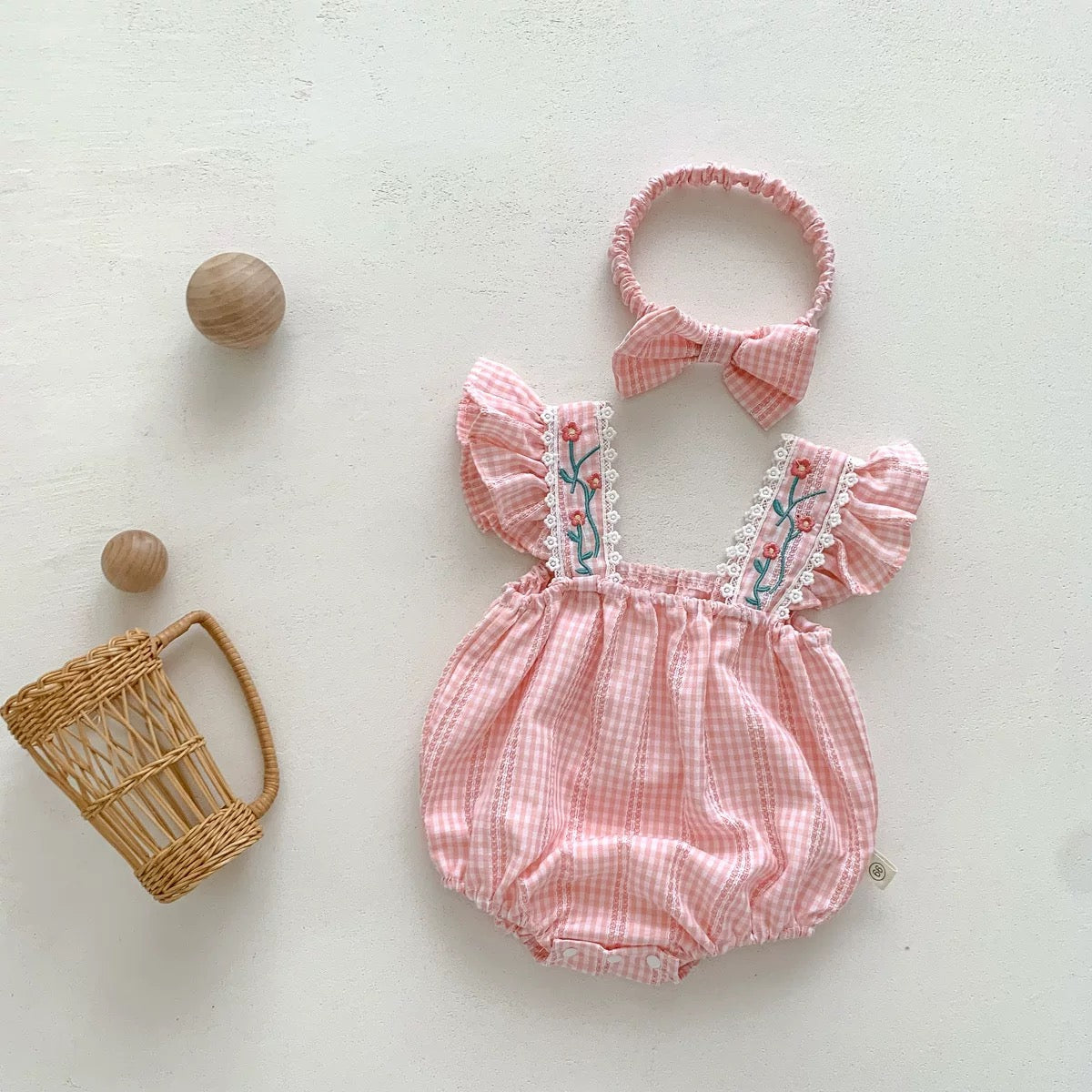 Embroidery romper & headband set