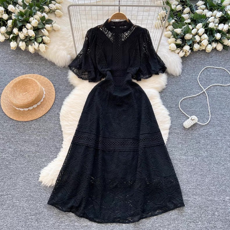waist-cinching temperament lace dress