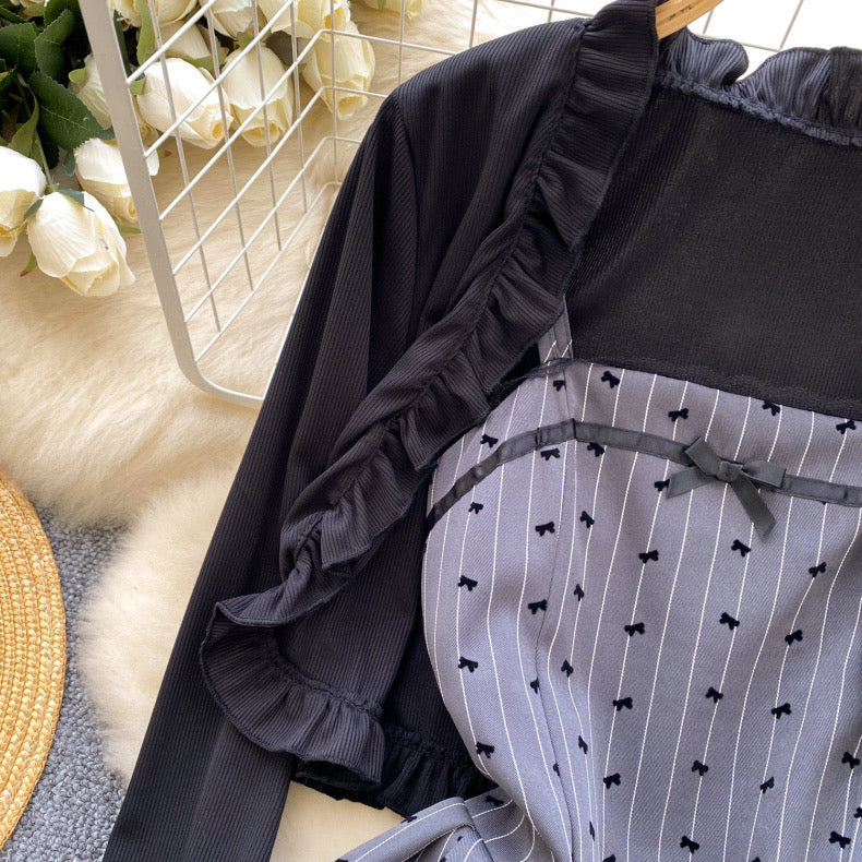 luxury suit lace print suspender dress + cardigan small jacket