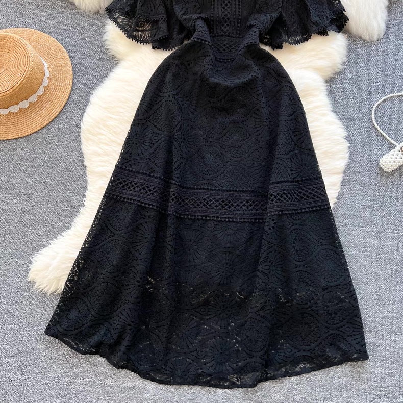waist-cinching temperament lace dress