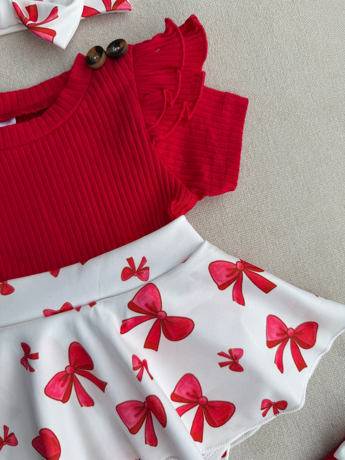 Red Bow Baby Girl Romper Set 🎀