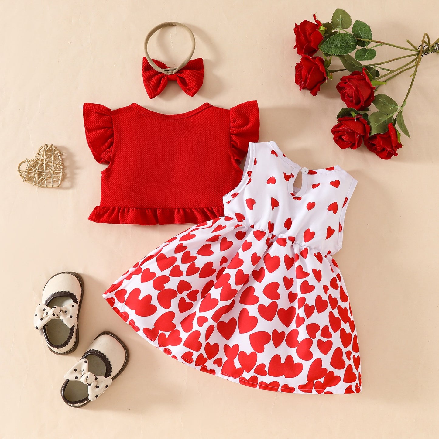 Red love cute dress with shrug & headband
