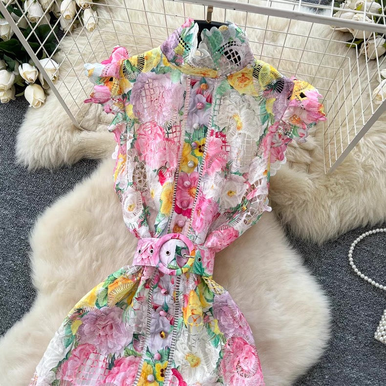 elegant hollow crochet lace slim dress dress