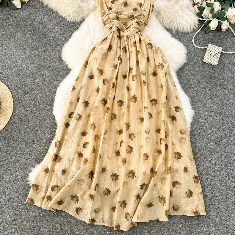 printed platycodon backless slim suspender dress m2417