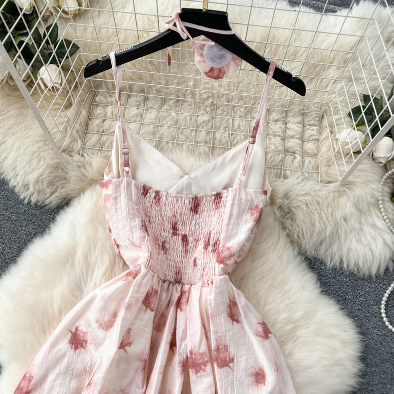 printed platycodon backless slim suspender dress m2417