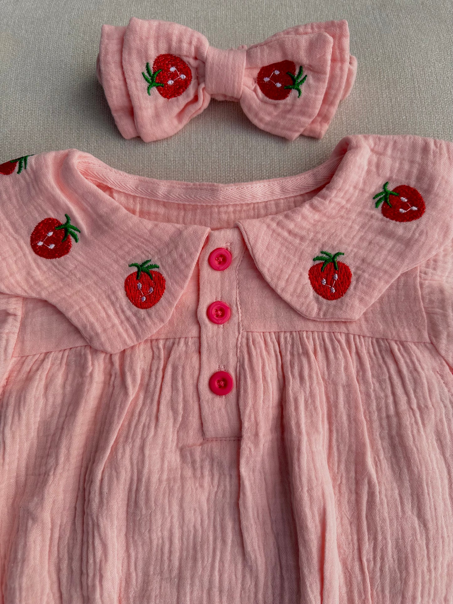 Organic cotton strawberry romper set