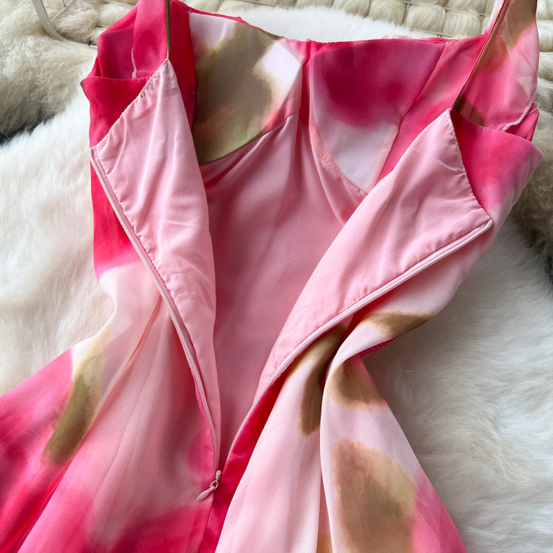fairy suspender rose print chiffon dress