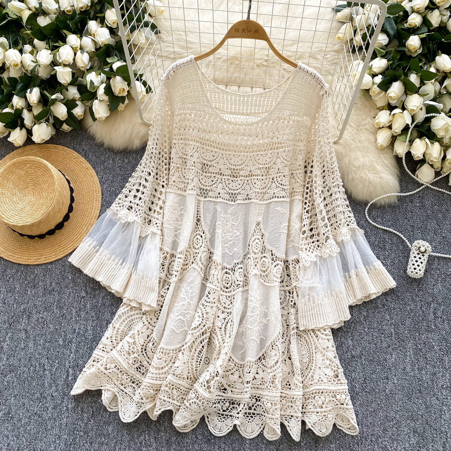Bohemian style knitted summer loose crochet design dress
