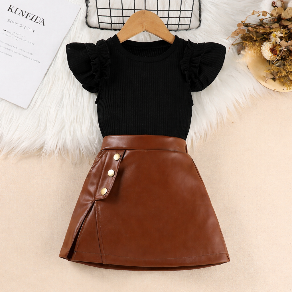 Pu skirt & black top