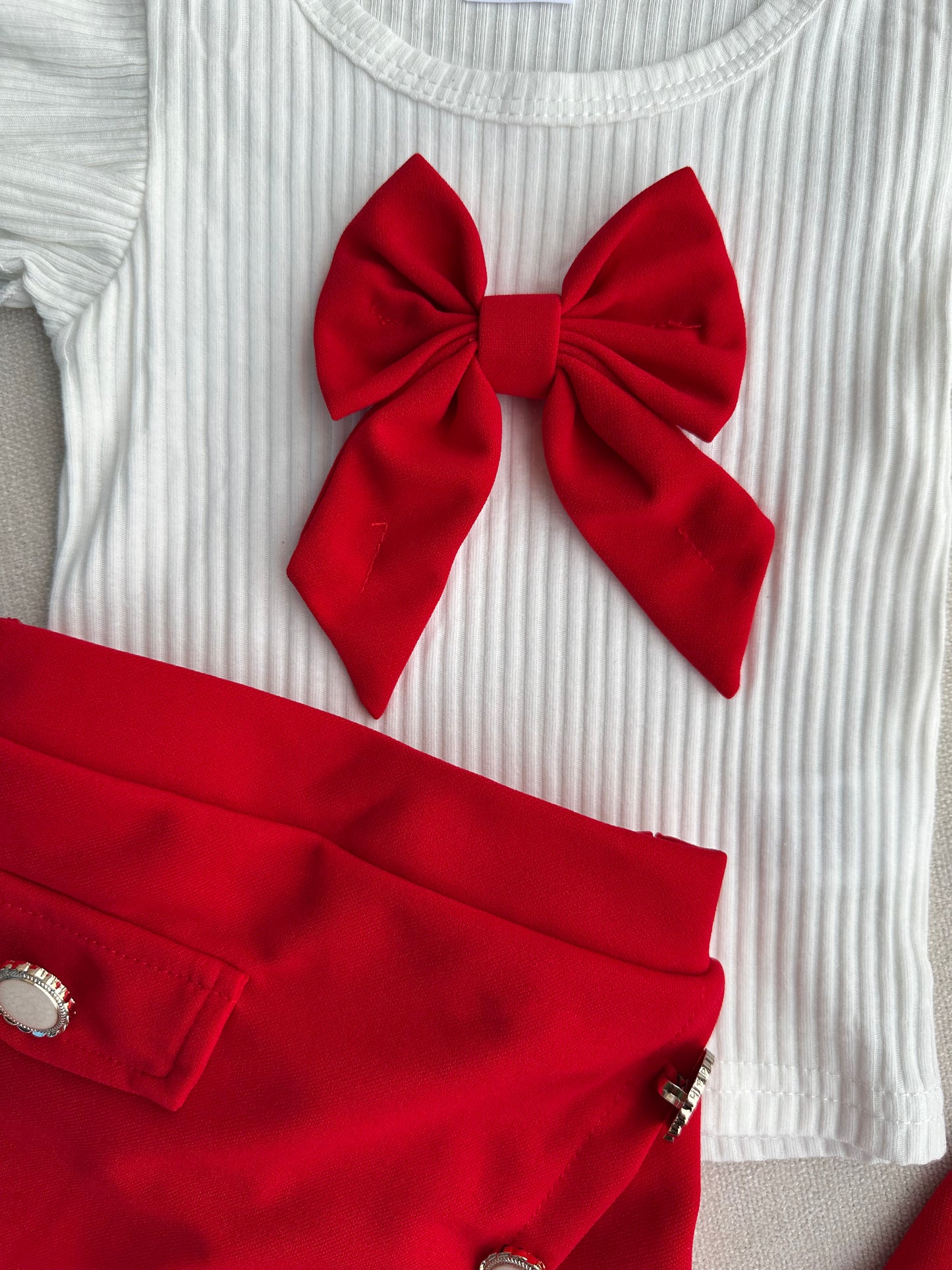 Bow style top , pant , hat set