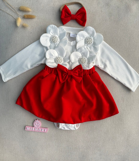 Cute 3D  Flower  romper with headband