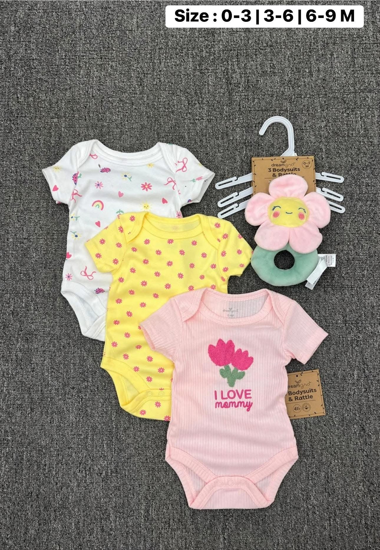 3pcs romper + 1 toy imported romper set for babies