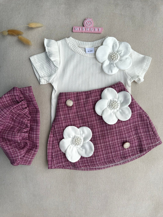3D flower short skirt set