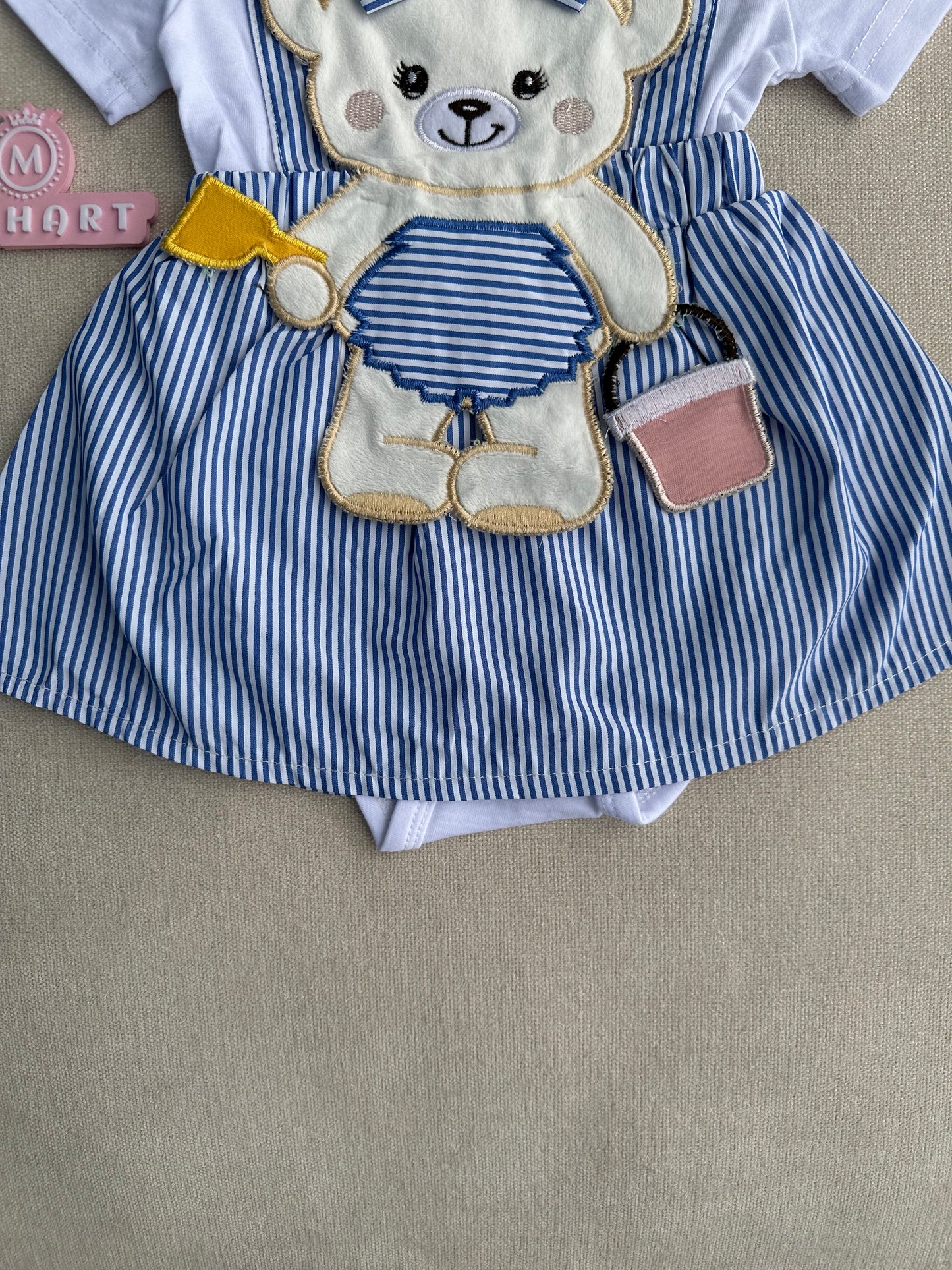 Bear stripe romper with headband