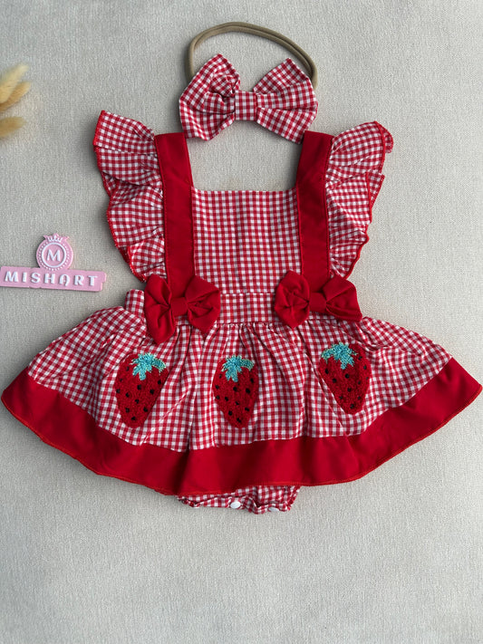 Backless strawberry baby photoshoot dress