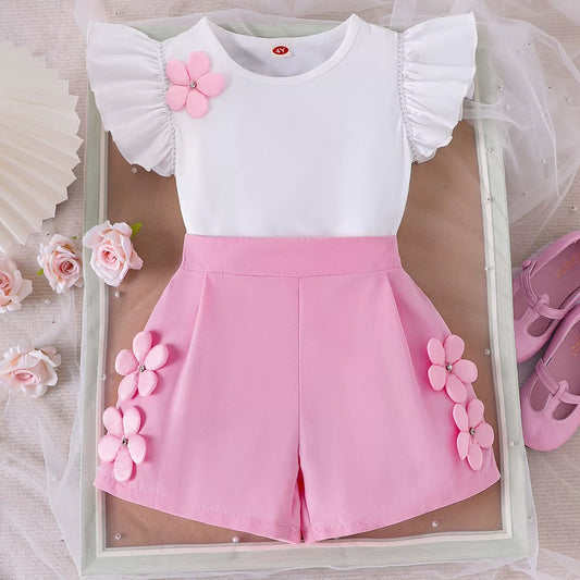 Pink 3 D flower pant & top