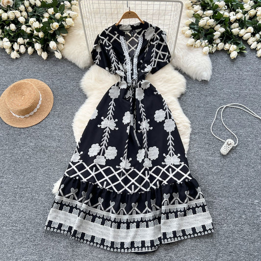 short-sleeved printed summer dress