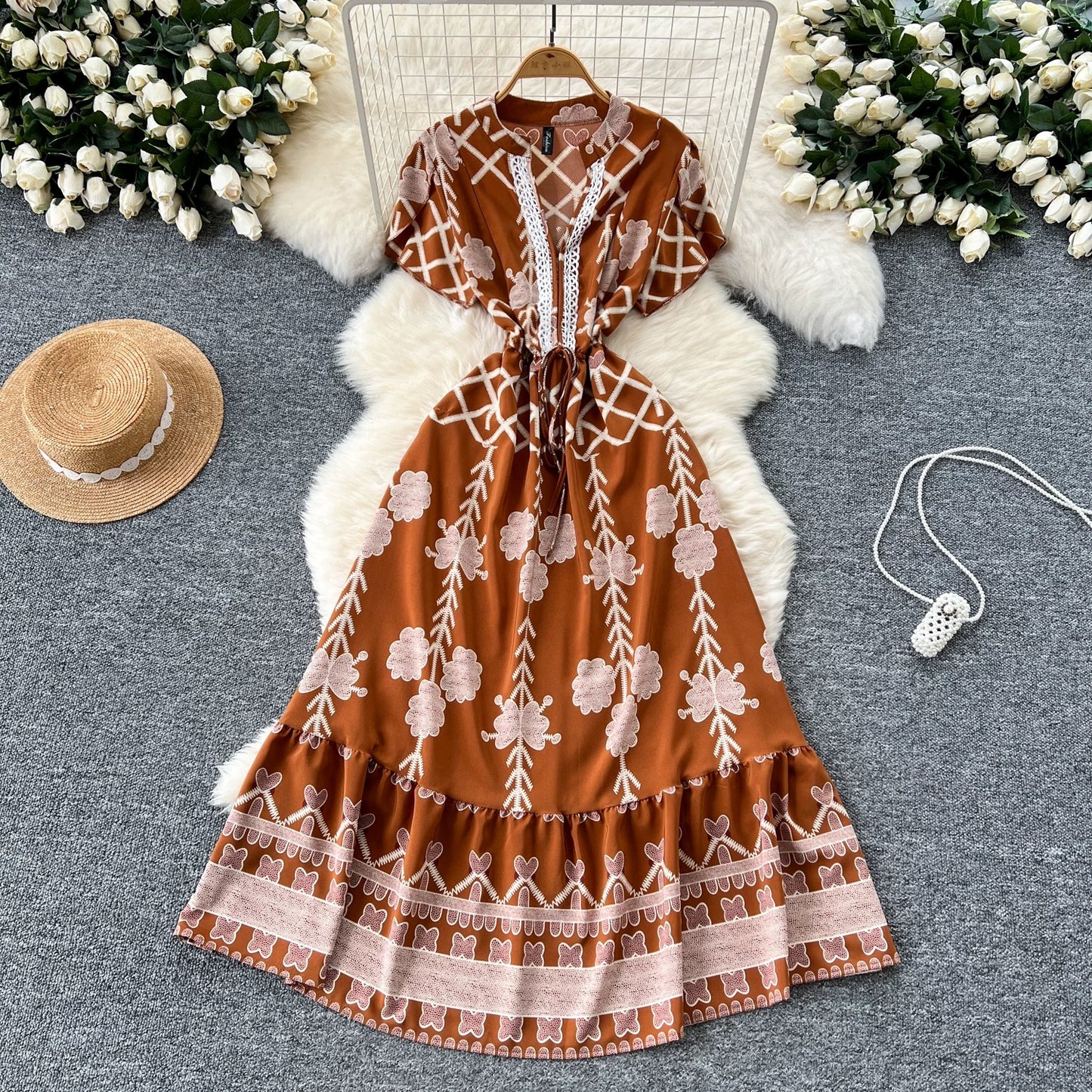 short-sleeved printed summer dress