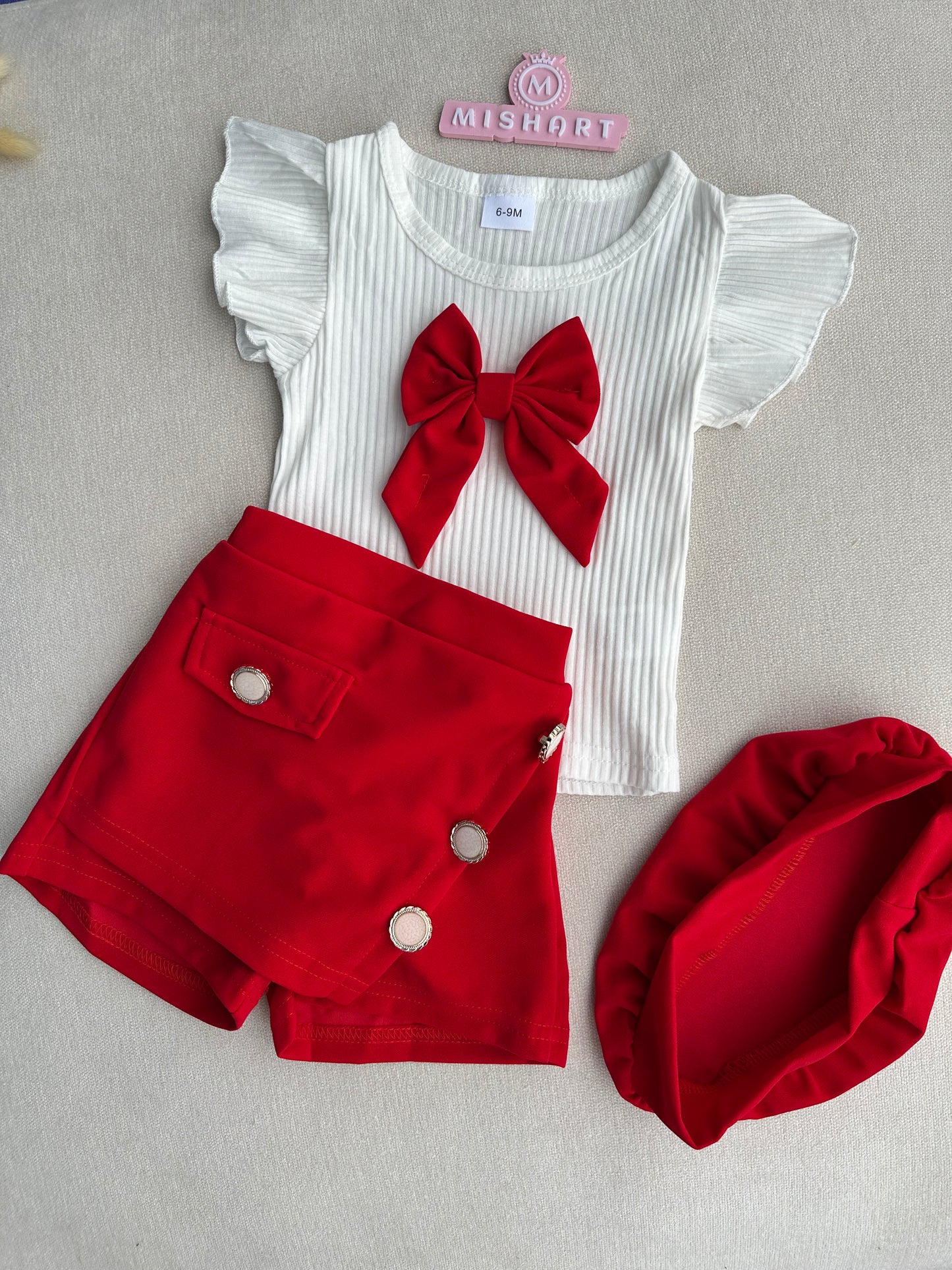 Bow style top , pant , hat set