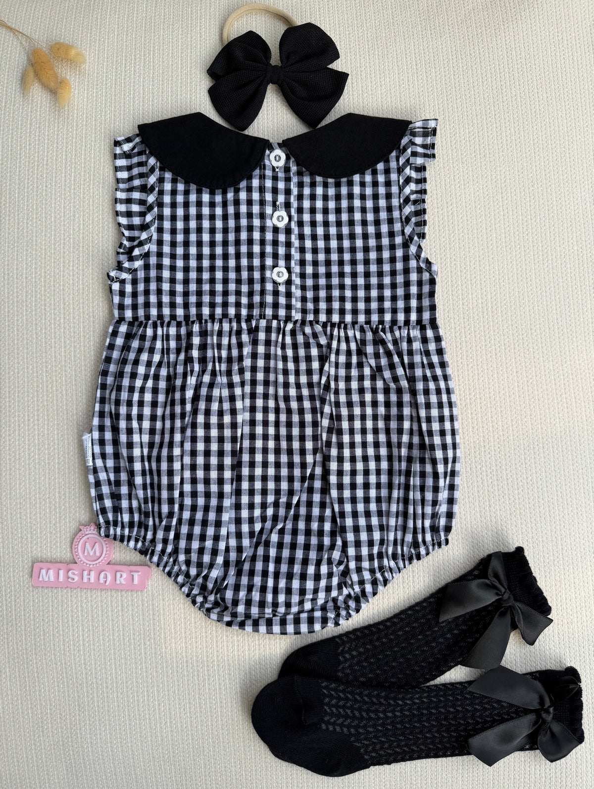 Black Gingham Princess romper set