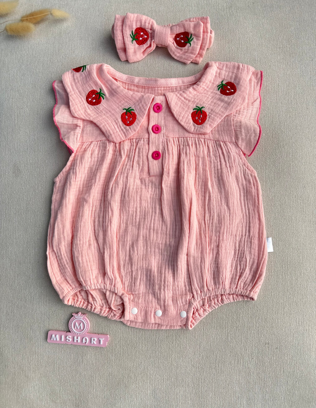 Organic cotton strawberry romper set