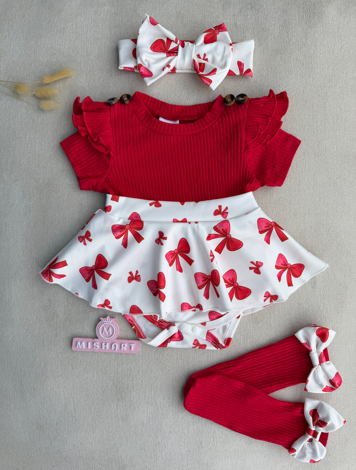 Red Bow Baby Girl Romper Set 🎀