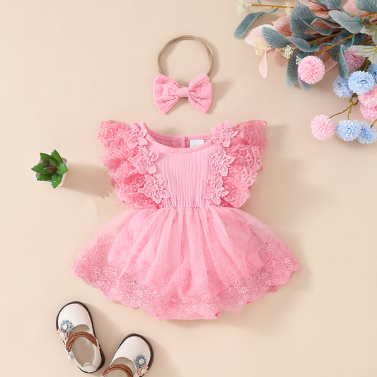 Cotton organic with net embroidery dress + headband