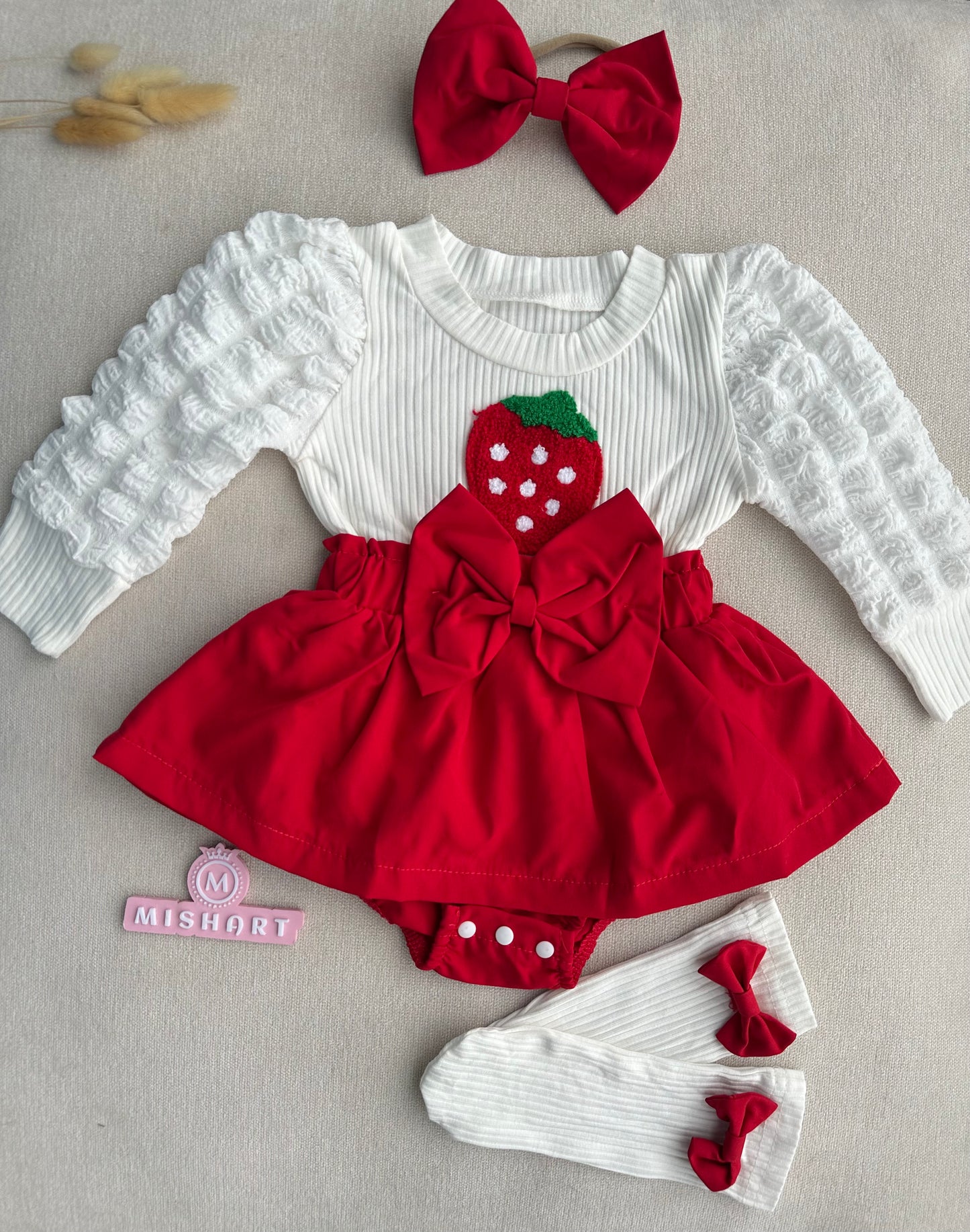 Strawberry 🍓 romper set with headband & socks
