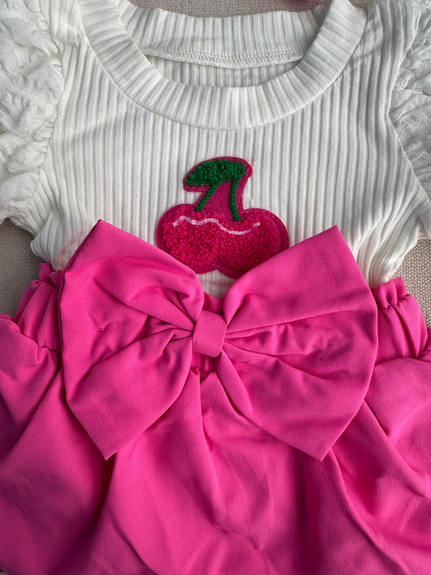 Beautiful pink cherry dress with socks & headband