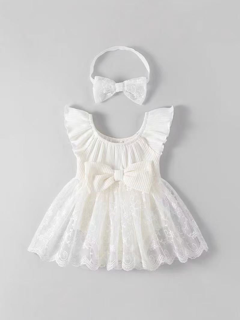 Cute romper embroidered dress  with headband