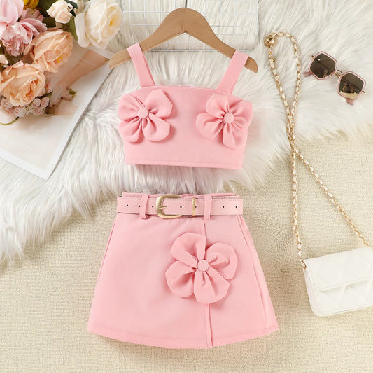 3D flower skirt , crop top & belt