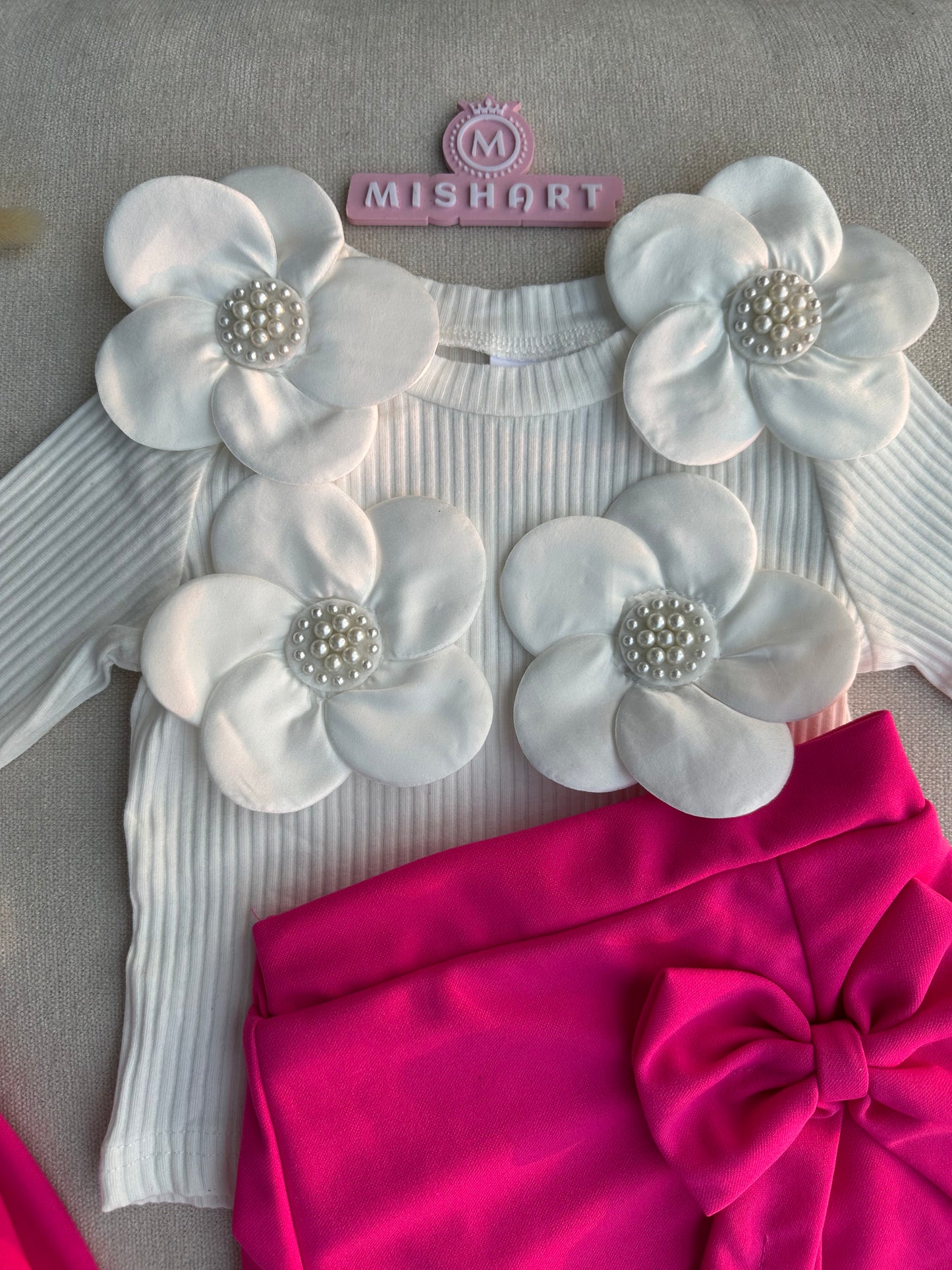 3D flower top & skirt with hat set