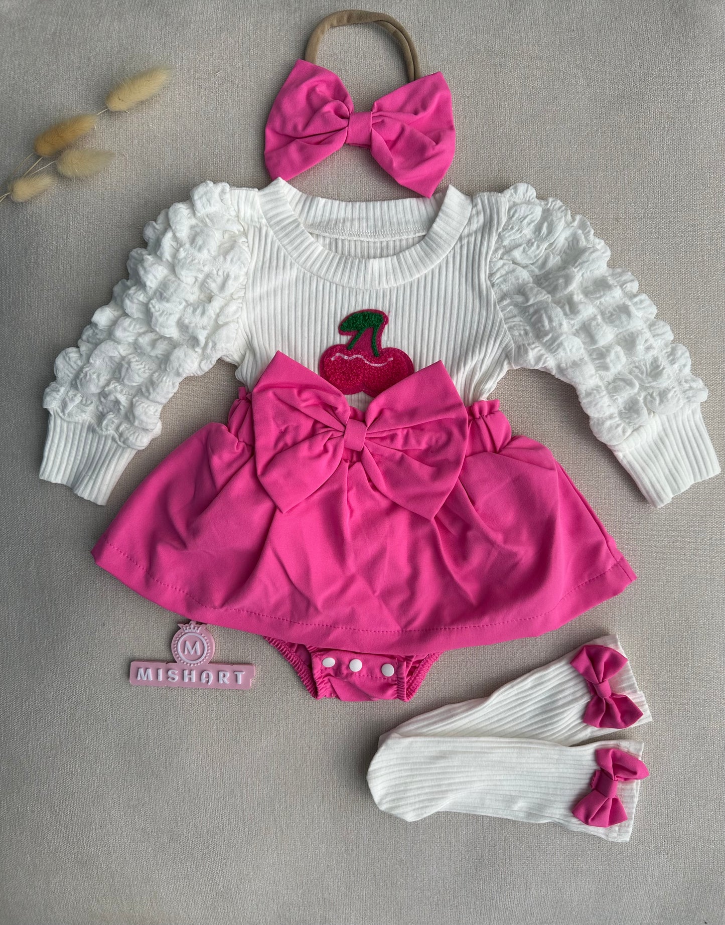 Beautiful pink cherry dress with socks & headband