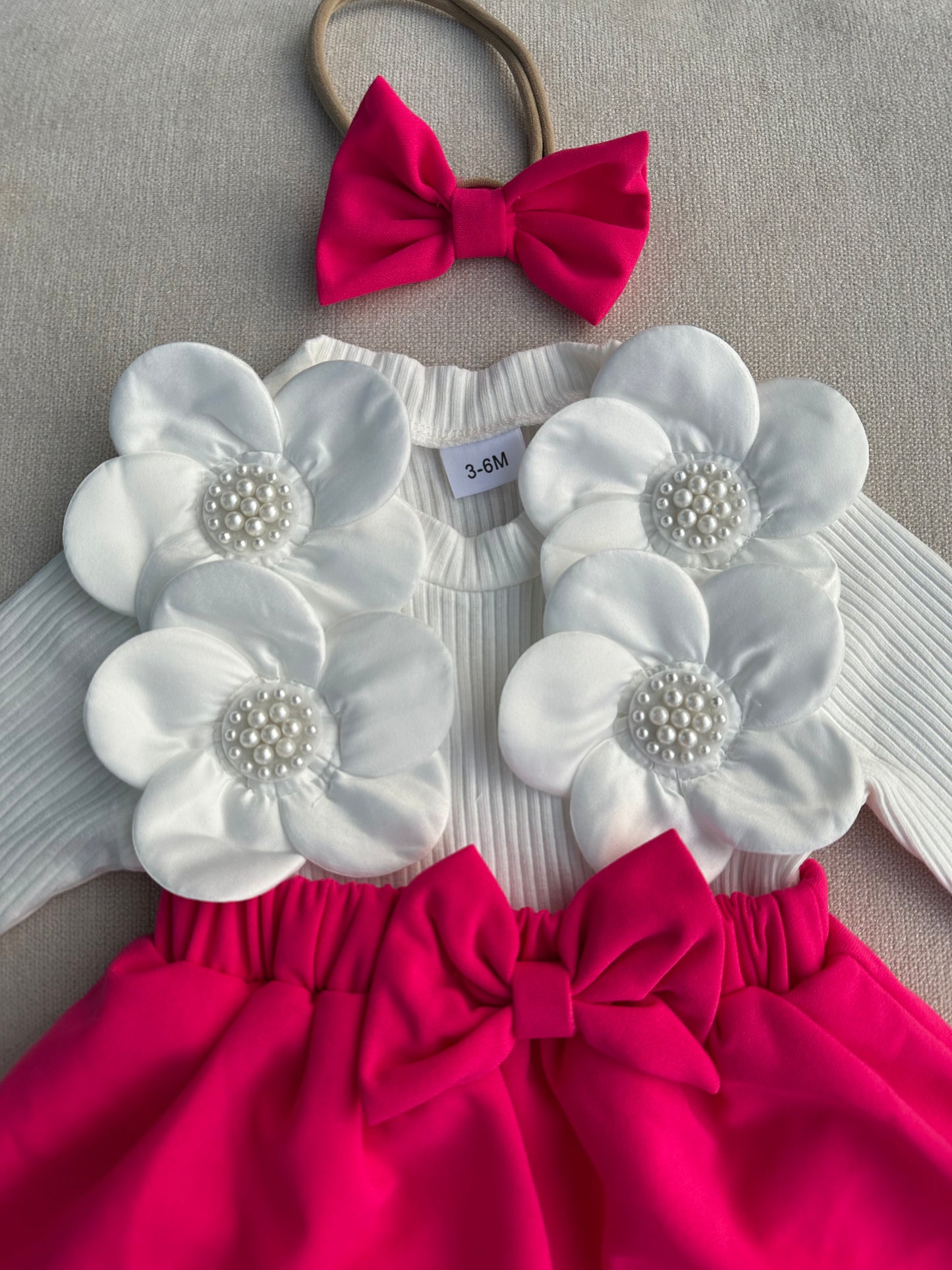 Cute 3D  Flower  romper with headband