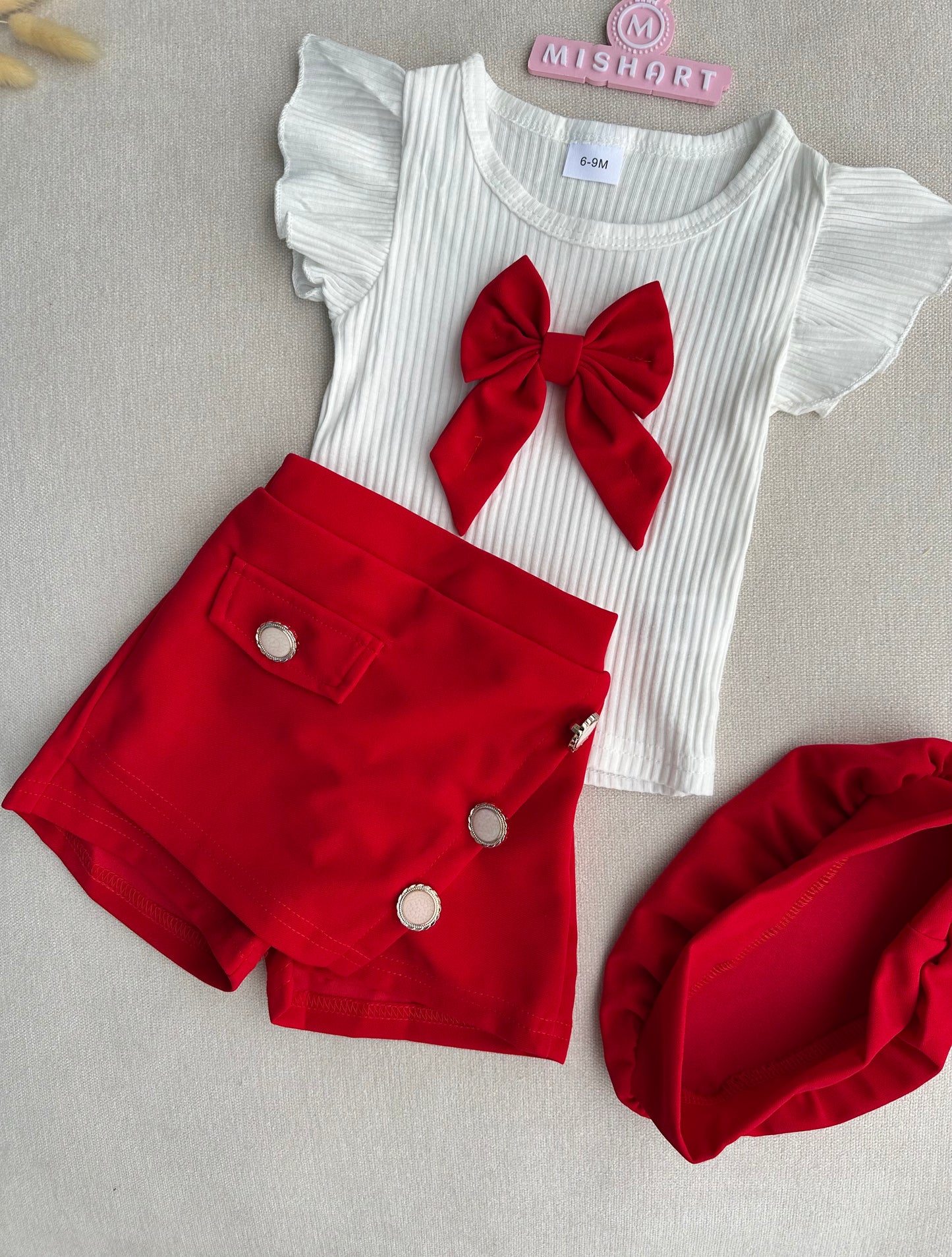 Bow style top , pant , hat set