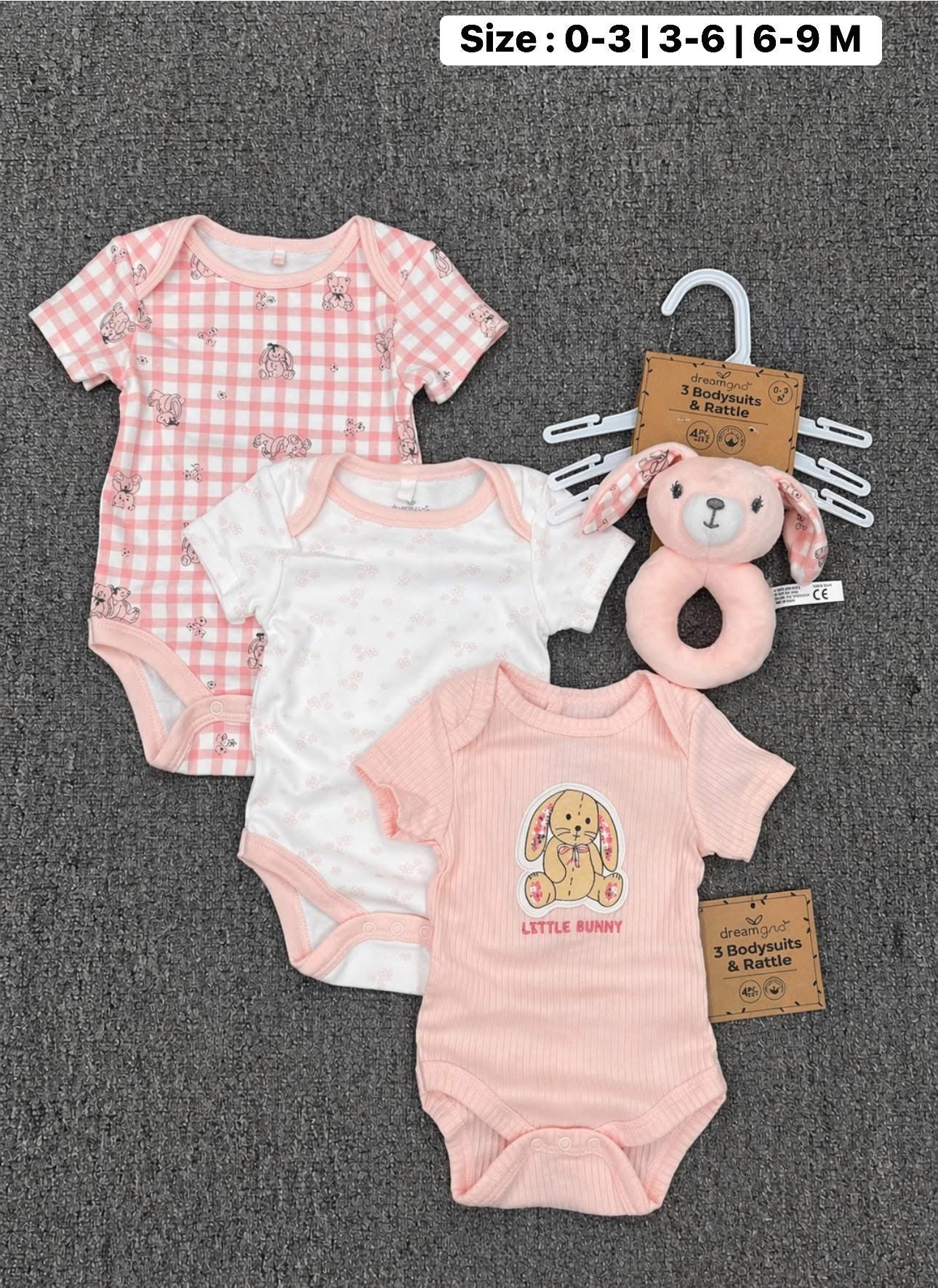 3pcs romper + 1 toy imported romper set for babies