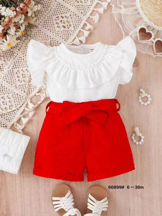 Red pant & top with ribbon belt