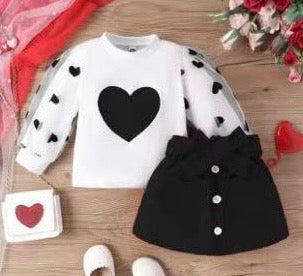Baby Puff Sleeve Love Top Red Skirt and Belt Suit